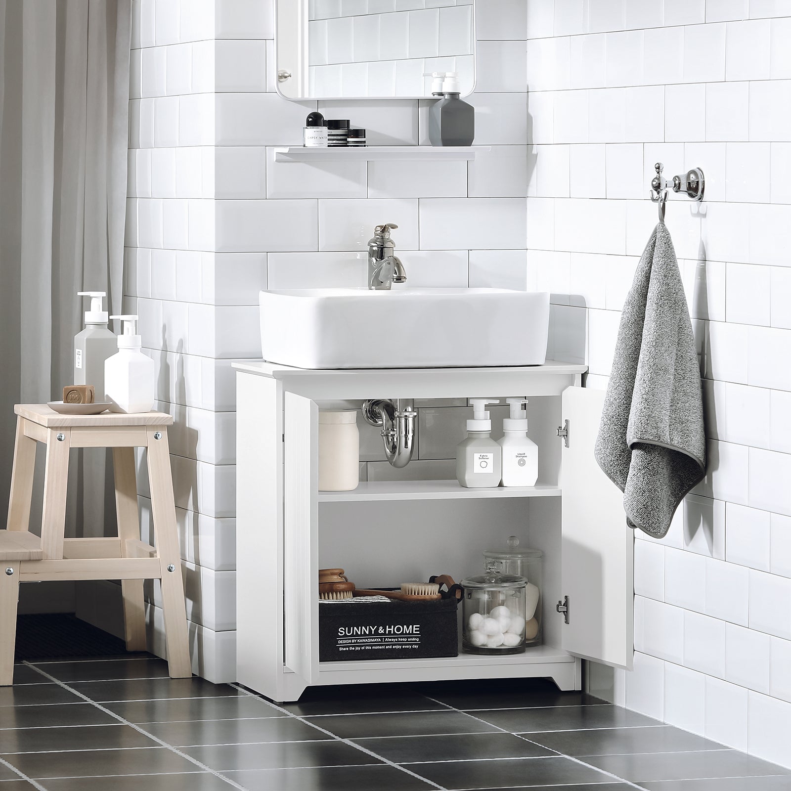 Mobile Sottolavabo Mobile Bagno Mobile Base Per Lavabo Con 2 Ante Bianco 60x30x60cm BZR108-W SoBuy