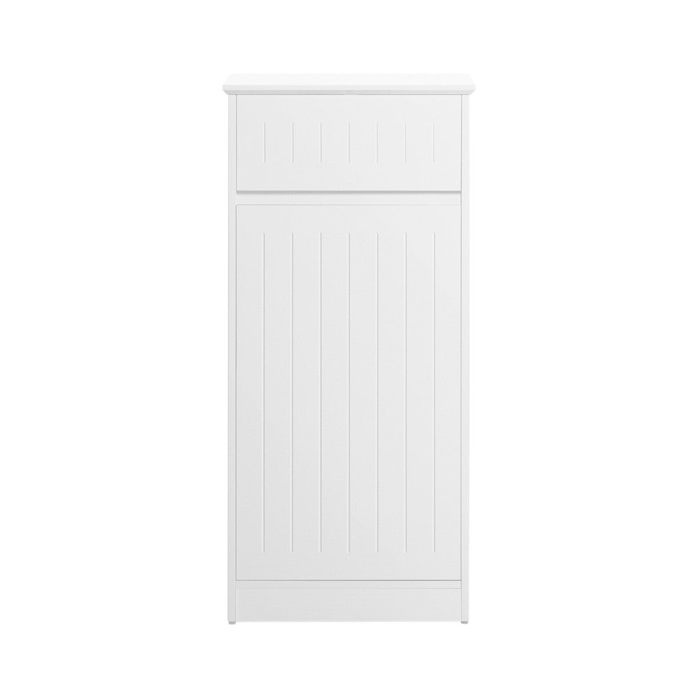 SoBuy Armadietto da Bagno con Cesto portabiancheria –Mobile Lavanderia con Cassetto – Armadio Compatto per Piccoli Spazi, Mobiletto Bagno Salvaspazio in Legno, 40x90x38cm, Bianco, BZR110-W