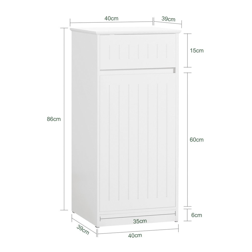 SoBuy Armadietto da Bagno con Cesto portabiancheria –Mobile Lavanderia con Cassetto – Armadio Compatto per Piccoli Spazi, Mobiletto Bagno Salvaspazio in Legno, 40x90x38cm, Bianco, BZR110-W