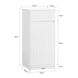 SoBuy Armadietto da Bagno con Cesto portabiancheria –Mobile Lavanderia con Cassetto – Armadio Compatto per Piccoli Spazi, Mobiletto Bagno Salvaspazio in Legno, 40x90x38cm, Bianco, BZR110-W