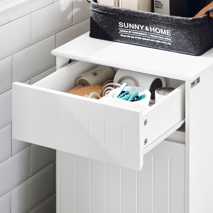 SoBuy Armadietto da Bagno con Cesto portabiancheria –Mobile Lavanderia con Cassetto – Armadio Compatto per Piccoli Spazi, Mobiletto Bagno Salvaspazio in Legno, 40x90x38cm, Bianco, BZR110-W