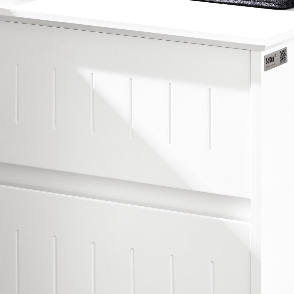 SoBuy Armadietto da Bagno con Cesto portabiancheria –Mobile Lavanderia con Cassetto – Armadio Compatto per Piccoli Spazi, Mobiletto Bagno Salvaspazio in Legno, 40x90x38cm, Bianco, BZR110-W