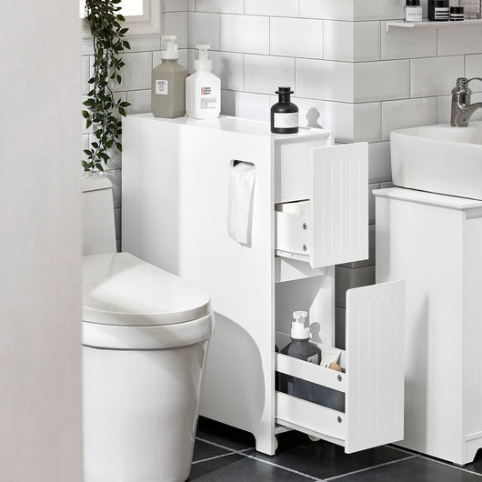 Carrellino Salvaspazio Mensola Nicchia 20cm Con Ruote Organizzatore Bagno Mobiletto Bagno Mobile Porta Carta Igienica Bianco 20x60x75cm BZR111-W SoBuy