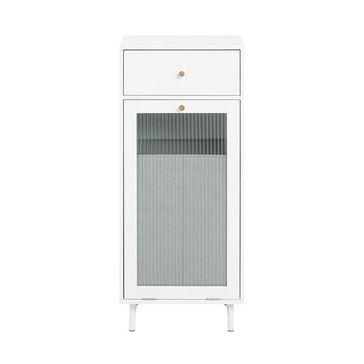 Mobile Lavanderia Con Portabiancheria Apribile Cesto Portabiancheria Con Anta In Vetro Mobile Bagno Biaco 40x40x96cm BZR116-W SoBuy