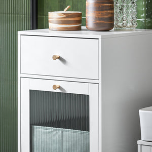 Mobile Lavanderia Con Portabiancheria Apribile Cesto Portabiancheria Con Anta In Vetro Mobile Bagno Biaco 40x40x96cm BZR116-W SoBuy