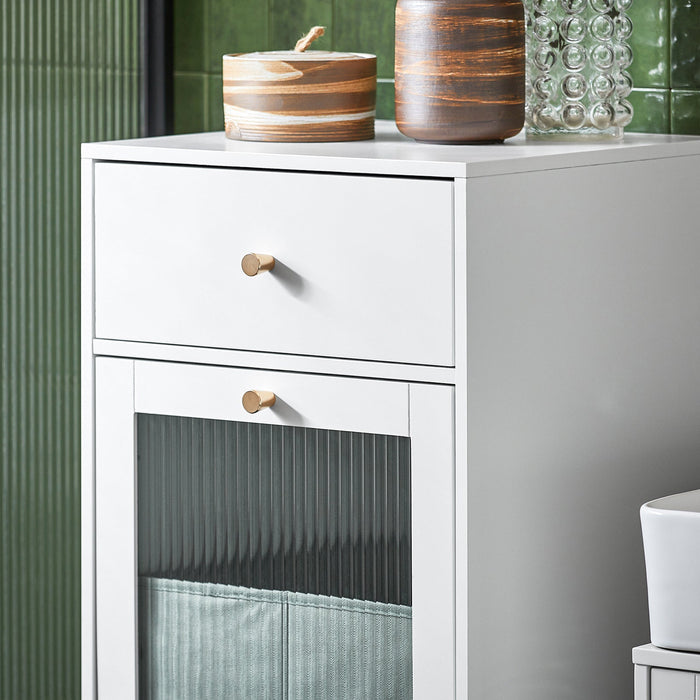 Mobile Lavanderia Con Portabiancheria Apribile Cesto Portabiancheria Con Anta In Vetro Mobile Bagno Biaco 40x40x96cm BZR116-W SoBuy