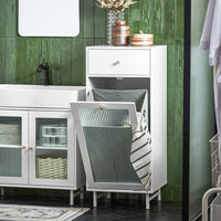 Mobile Lavanderia Con Portabiancheria Apribile Cesto Portabiancheria Con Anta In Vetro Mobile Bagno Biaco 40x40x96cm BZR116-W SoBuy