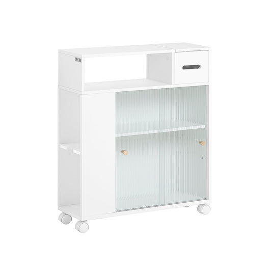 Carrellino Salvaspazio Con Due Ante Scorrevoli In Vetro Mensola Nicchia 20cm Con Ruote Mobile Bagno Porta Carta Bianco 20x60x71cm BZR117-W SoBuy
