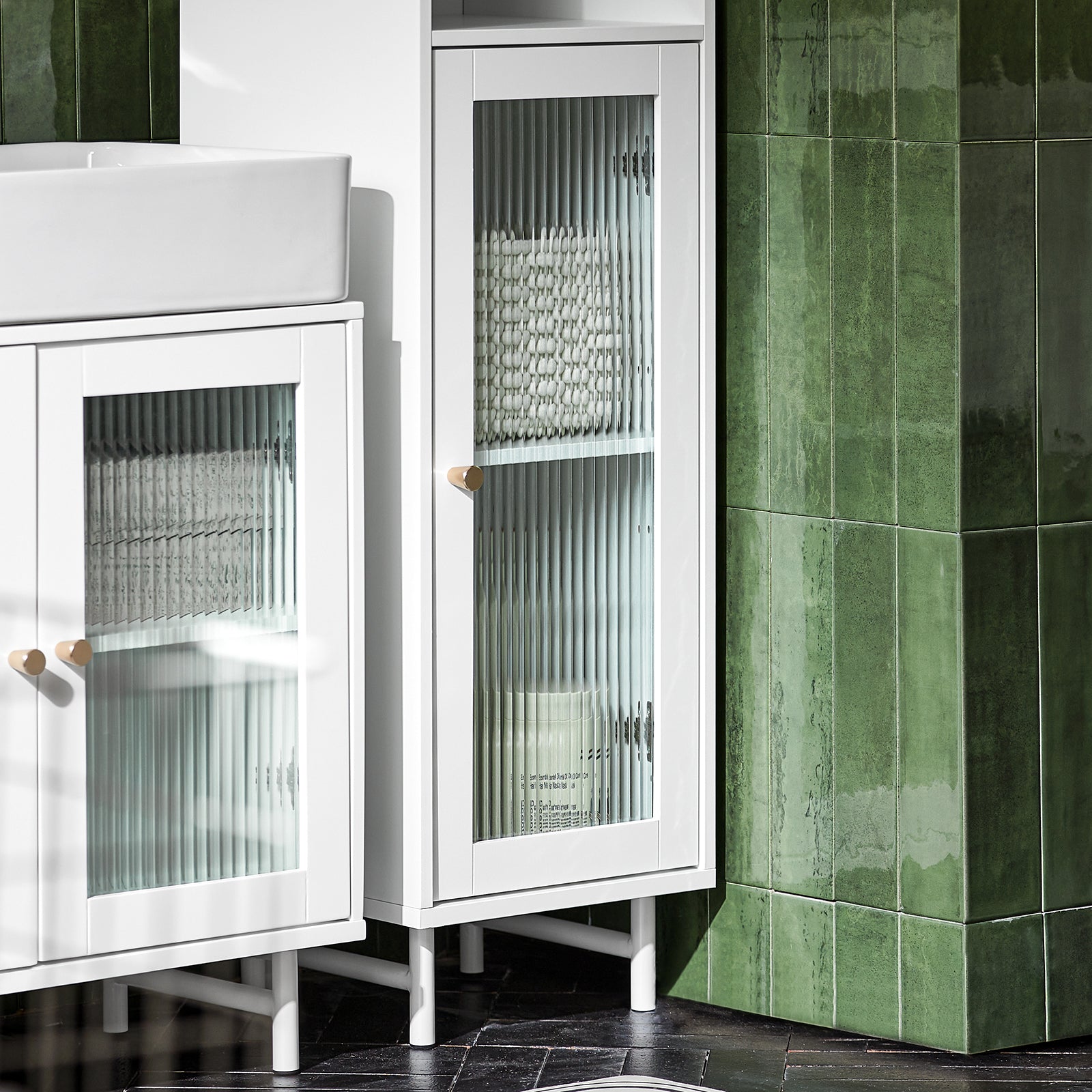 Mobile A Colonna Bagno Salvaspazio Mobile Alto Con Due Ante In Vetro Mobile Bagno Stretto Bianco 30x30x171 Cm BZR118-W SoBuy