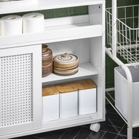 Mobile Nicchia Con Ruote Carrellino Salvaspazio Con Due Ante Scorrevoli In Rattan Mobile Bagno Bianco 20x65x70cm BZR119-W SoBuy