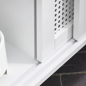 Mobile Nicchia Con Ruote Carrellino Salvaspazio Con Due Ante Scorrevoli In Rattan Mobile Bagno Bianco 20x65x70cm BZR119-W SoBuy