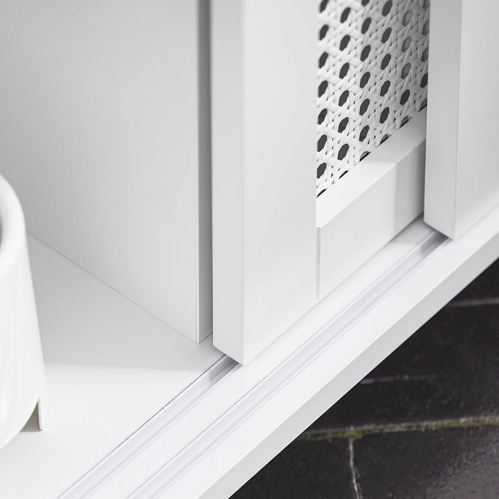 Mobile Nicchia Con Ruote Carrellino Salvaspazio Con Due Ante Scorrevoli In Rattan Mobile Bagno Bianco 20x65x70cm BZR119-W SoBuy