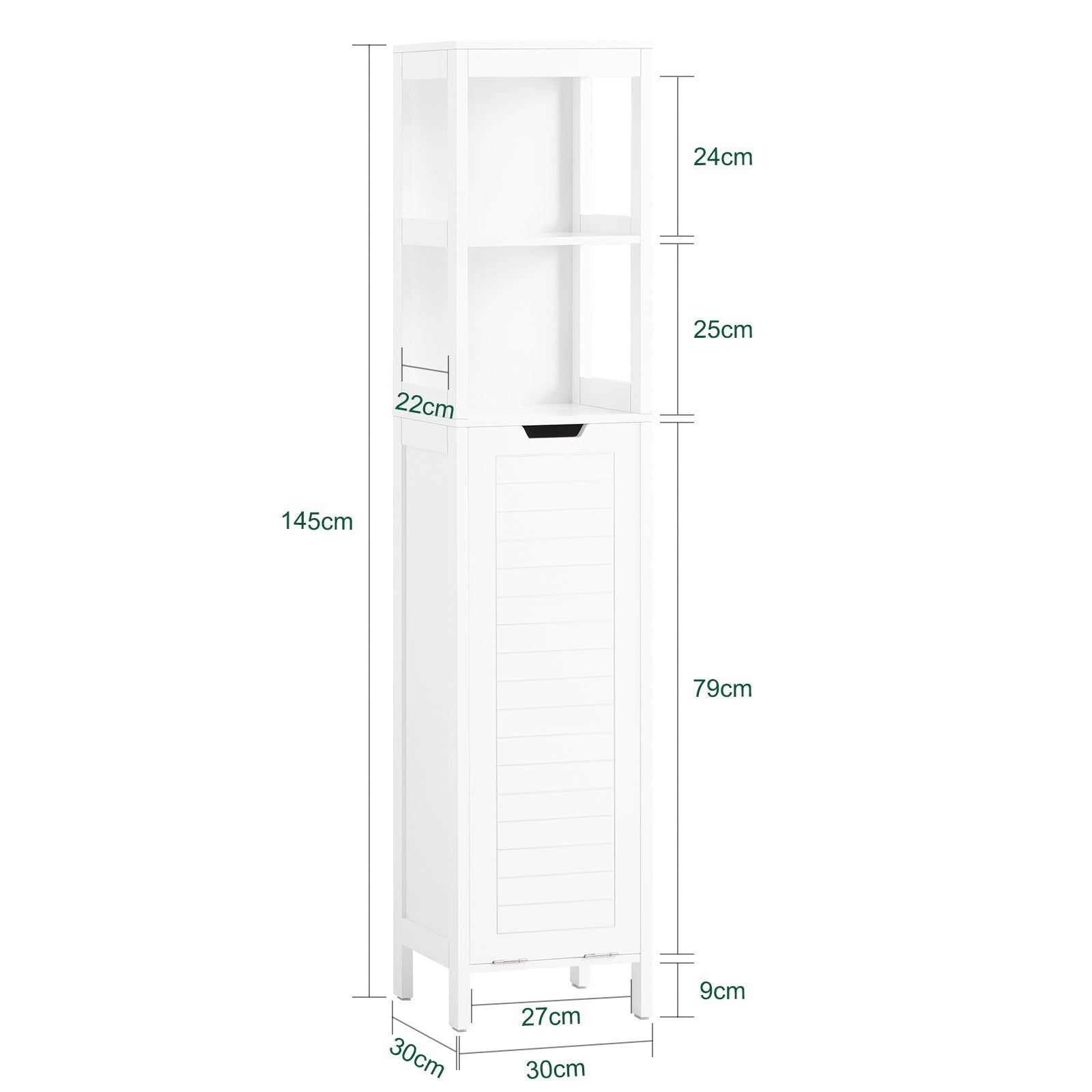 Mobile Alto Con Sacco Portabiancheria Pieghevole Mobiletto Bagno Scaffale Bianco 30x30x145cm BZR123-W SoBuy