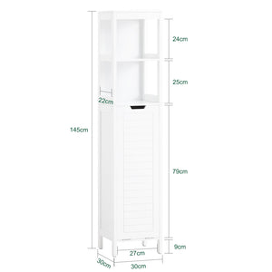 Mobile Alto Con Sacco Portabiancheria Pieghevole Mobiletto Bagno Scaffale Bianco 30x30x145cm BZR123-W SoBuy