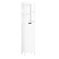 Mobile Alto Con Sacco Portabiancheria Pieghevole Mobiletto Bagno Scaffale Bianco 30x30x145cm BZR123-W SoBuy