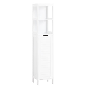 Mobile Alto Con Sacco Portabiancheria Pieghevole Mobiletto Bagno Scaffale Bianco 30x30x145cm BZR123-W SoBuy