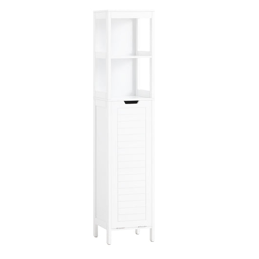 Mobile Alto Con Sacco Portabiancheria Pieghevole Mobiletto Bagno Scaffale Bianco 30x30x145cm BZR123-W SoBuy