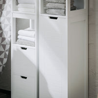 Mobile Alto Con Sacco Portabiancheria Pieghevole Mobiletto Bagno Scaffale Bianco 30x30x145cm BZR123-W SoBuy
