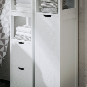Mobile Alto Con Sacco Portabiancheria Pieghevole Mobiletto Bagno Scaffale Bianco 30x30x145cm BZR123-W SoBuy