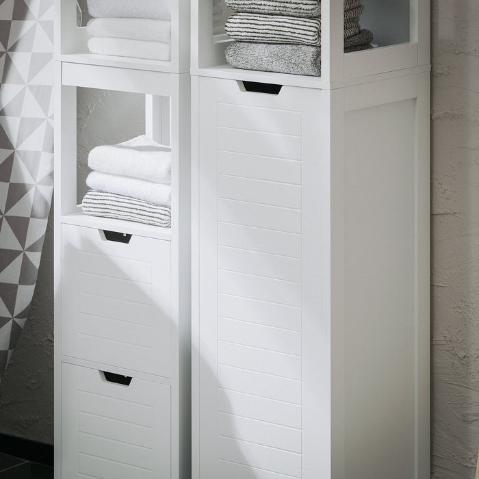 Mobile Alto Con Sacco Portabiancheria Pieghevole Mobiletto Bagno Scaffale Bianco 30x30x145cm BZR123-W SoBuy