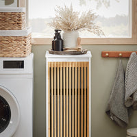 Mobile Lavanderia Con Sacco Portabiancheria Pieghevole Cassettiera Portabiancheria Mobiletto Bagno Bianco-Naturale, 32x33x85cm BZR126-W SoBuy