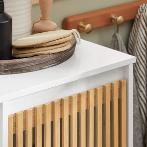 Mobile Lavanderia Con Sacco Portabiancheria Pieghevole Cassettiera Portabiancheria Mobiletto Bagno Bianco-Naturale, 32x33x85cm BZR126-W SoBuy