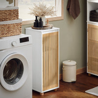 Mobile Lavanderia Con Sacco Portabiancheria Pieghevole Cassettiera Portabiancheria Mobiletto Bagno Bianco-Naturale, 32x33x85cm BZR126-W SoBuy