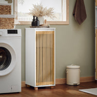 Mobile Lavanderia Con Sacco Portabiancheria Pieghevole Cassettiera Portabiancheria Mobiletto Bagno Bianco-Naturale, 32x33x85cm BZR126-W SoBuy