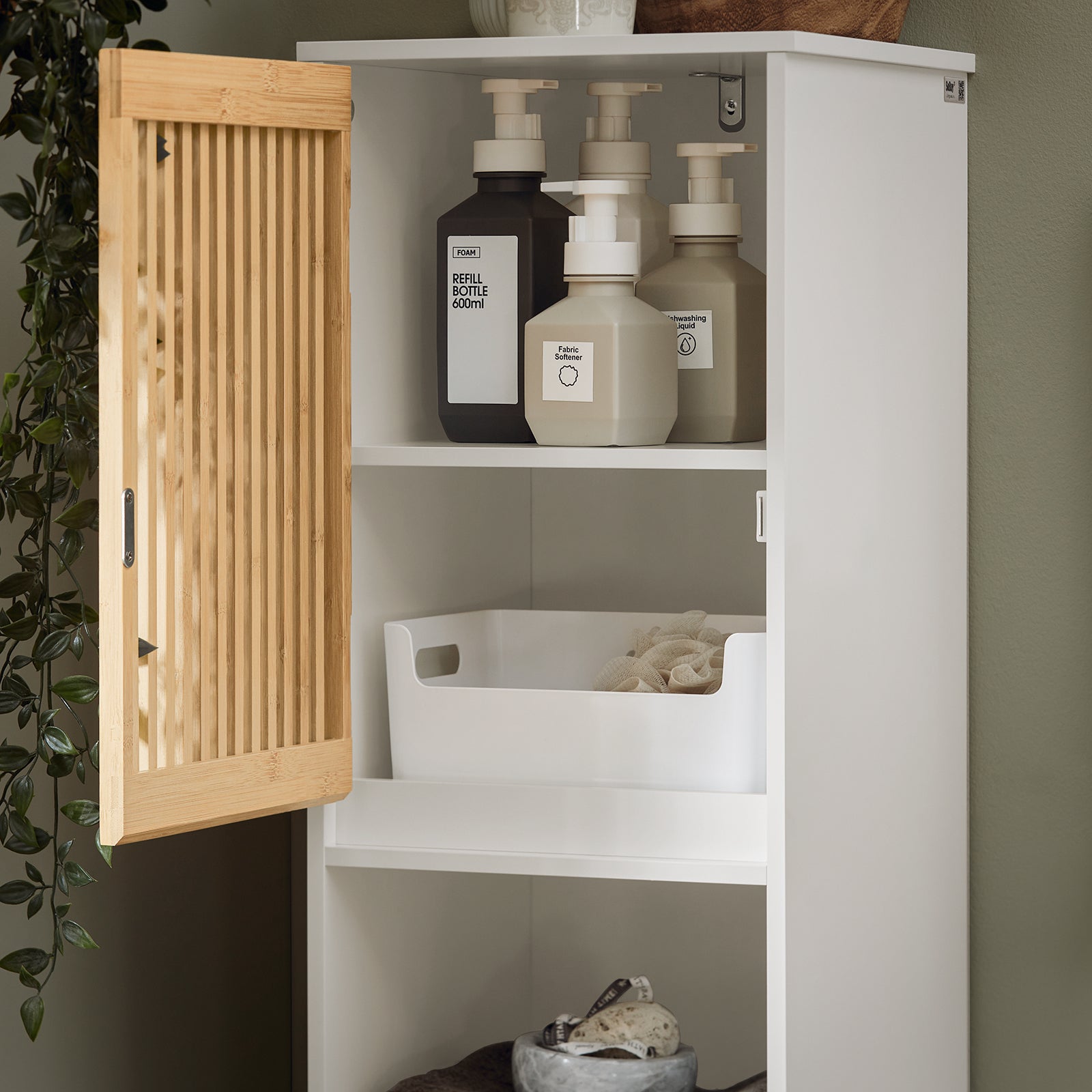 Mobile Alto Da Bagno Mobile Colonna Bagno Mensola Bagno Stretta Bianco-Naturale 33x33x165cm BZR127-W SoBuy