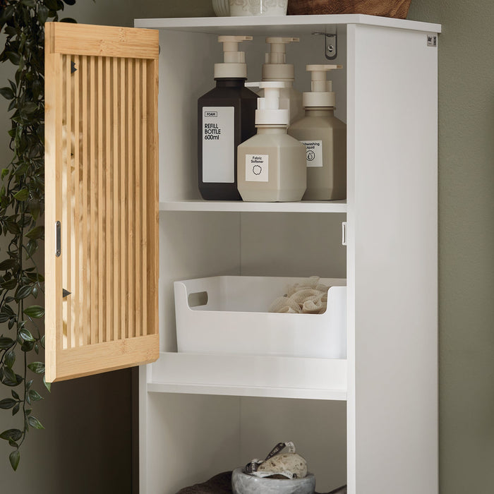 Mobile Alto Da Bagno Mobile Colonna Bagno Mensola Bagno Stretta Bianco-Naturale 33x33x165cm BZR127-W SoBuy