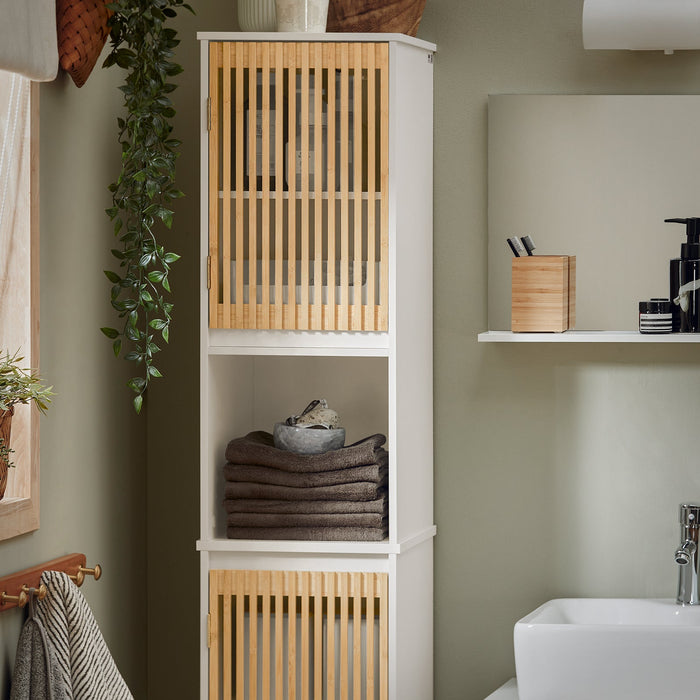 Mobile Alto Da Bagno Mobile Colonna Bagno Mensola Bagno Stretta Bianco-Naturale 33x33x165cm BZR127-W SoBuy