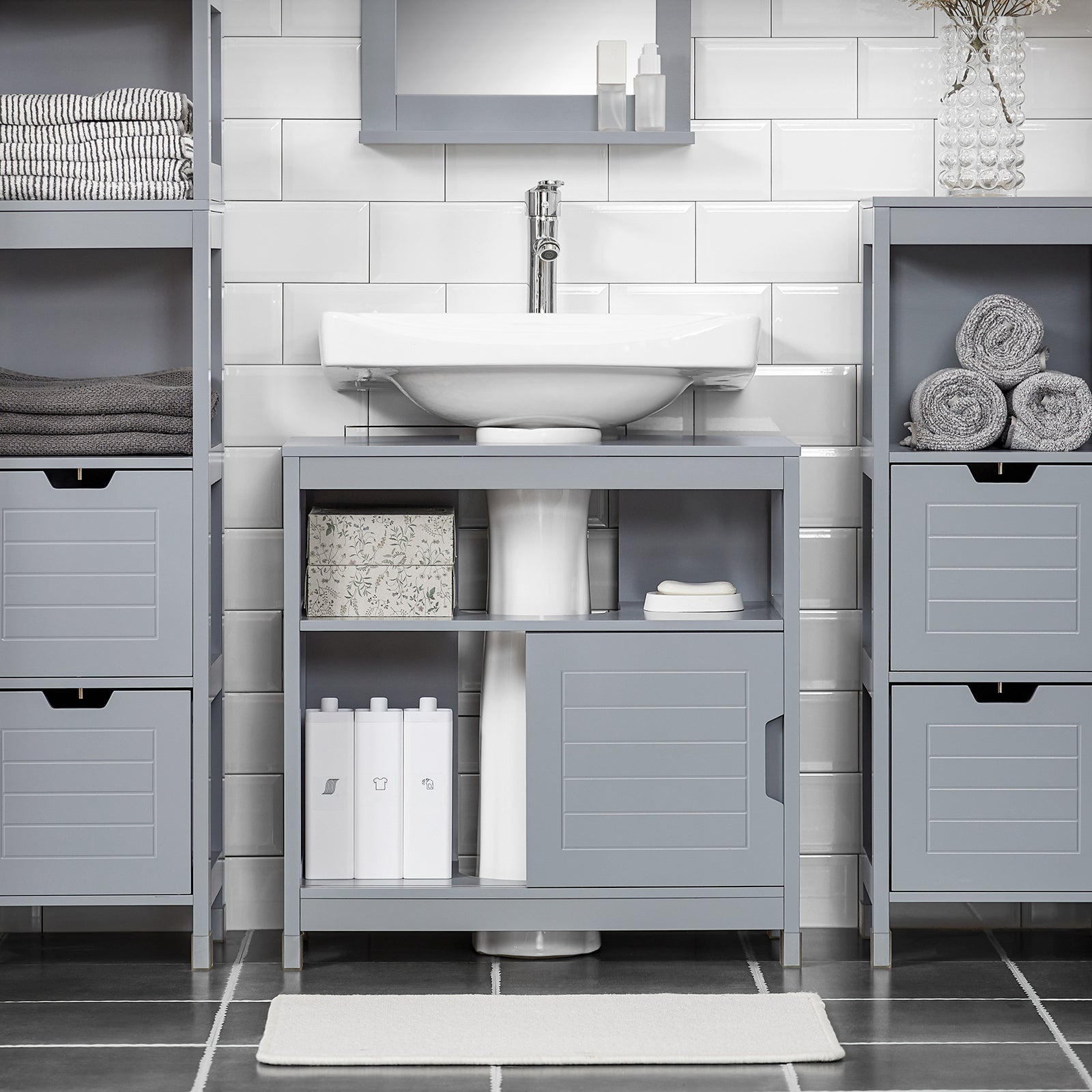 Mobile Sottolavabo Per Bagno Con Poggiapiedi FRG128-II-SG SoBuy