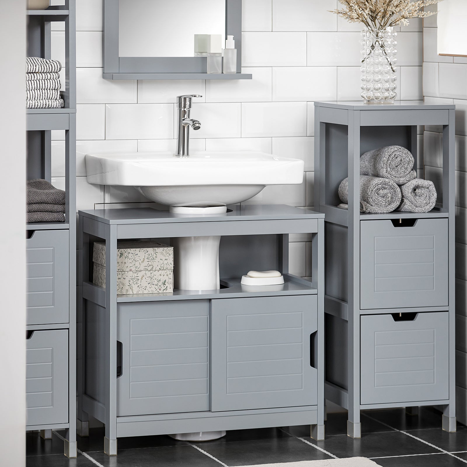 Mobile Sottolavabo Per Bagno Con Poggiapiedi FRG128-II-SG SoBuy