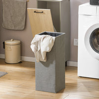 Mobile Bagno Portabiancheria Pieghevole Mobiletto Grigio E Naturale 31.5x30x86.3cm BZR132-NG