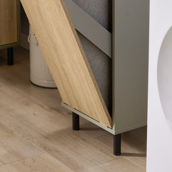 Mobile Bagno Portabiancheria Pieghevole Mobiletto Grigio E Naturale 31.5x30x86.3cm BZR132-NG