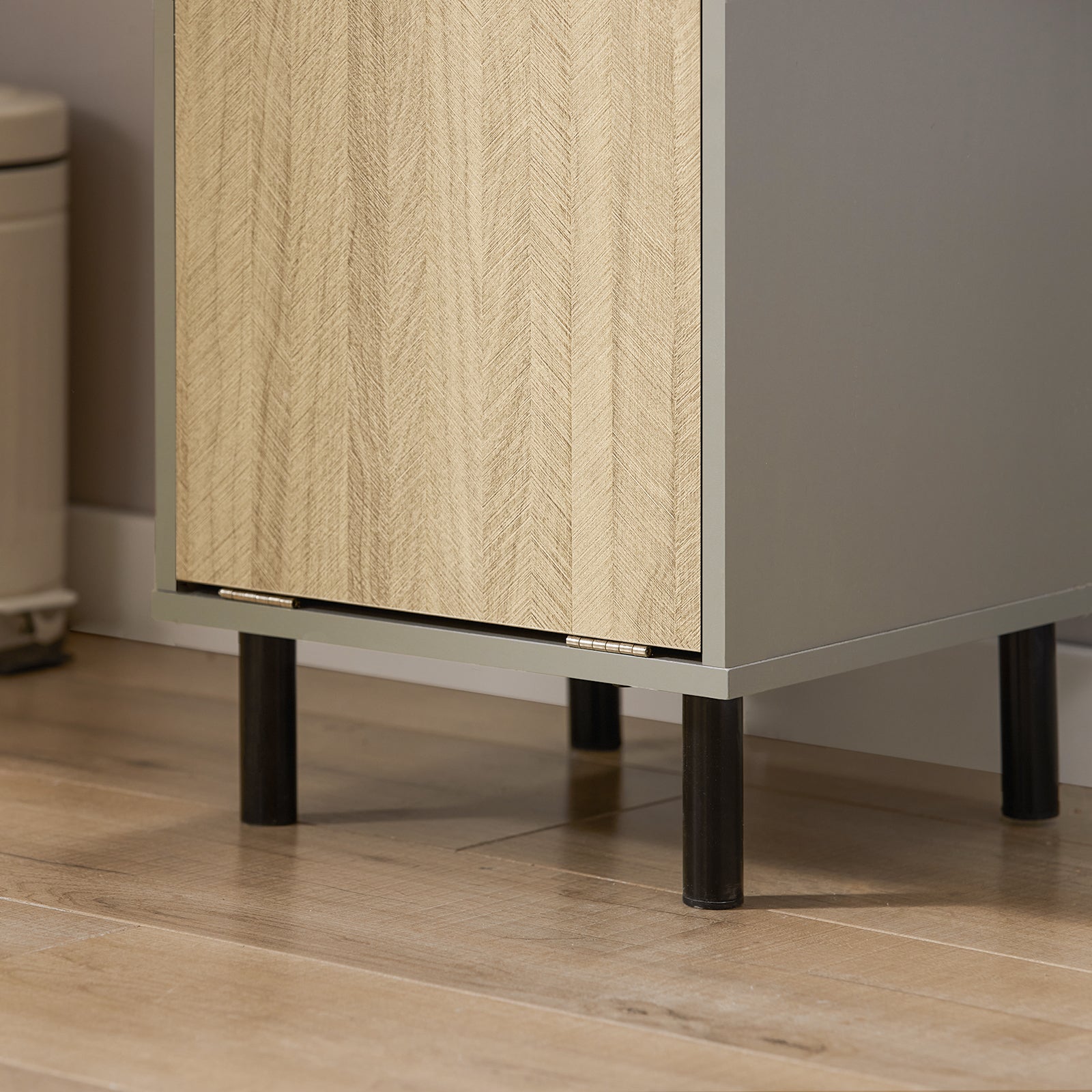 Mobile Bagno Portabiancheria Pieghevole Mobiletto Grigio E Naturale 31.5x30x86.3cm BZR132-NG