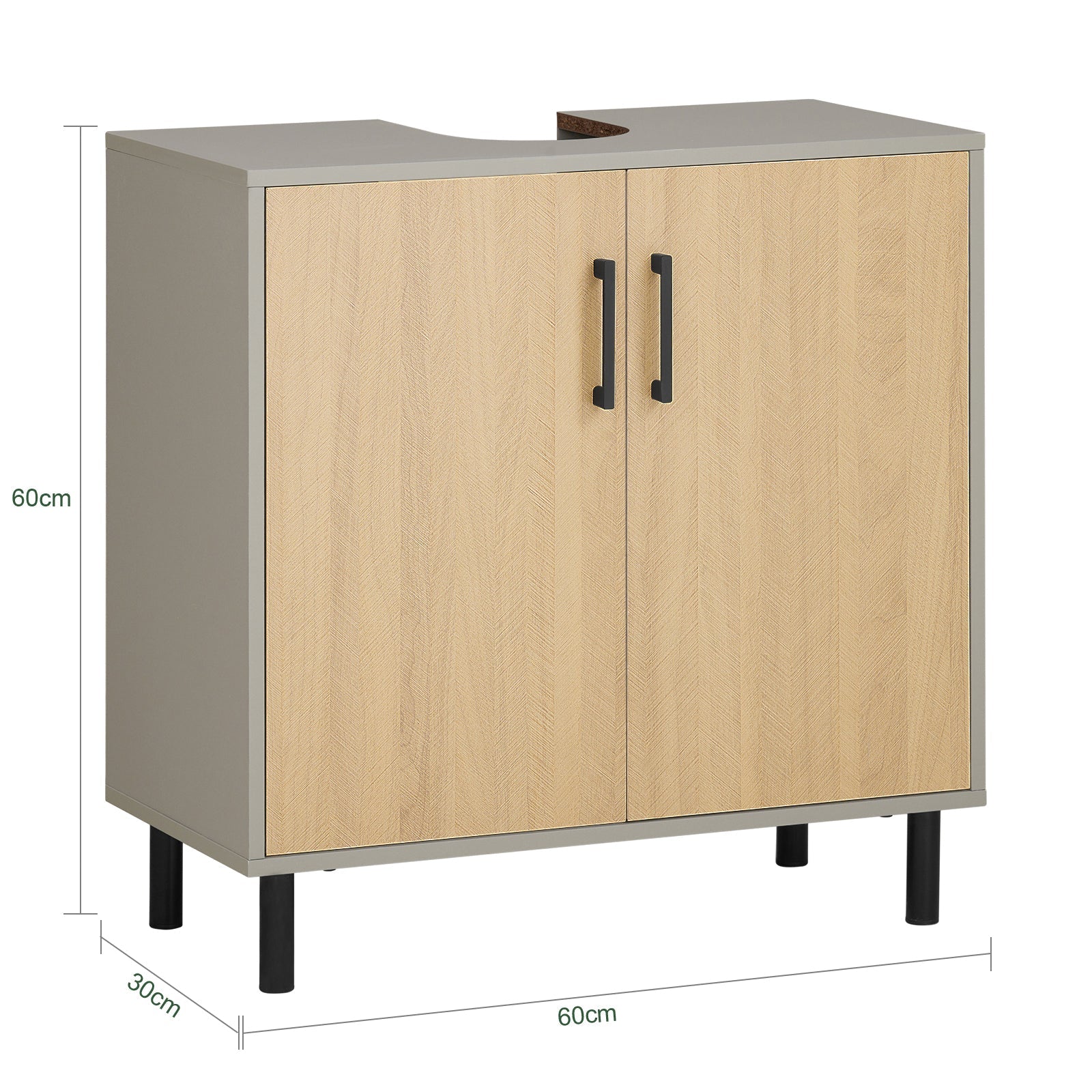 Mobile Sottolavabo Con 2 Ante Mobile Bagno Mobile Lavabo Grigio E Naturale 60x30x60.5cm BZR133-NG