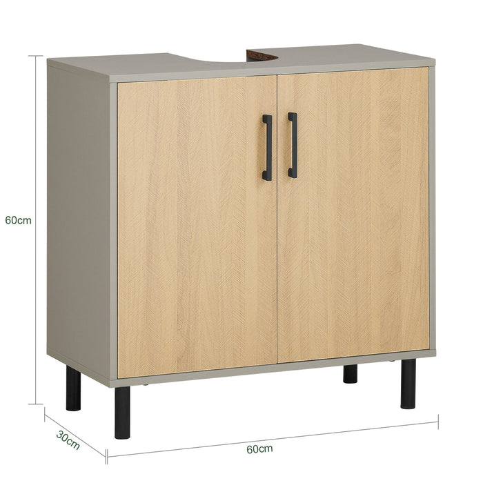 Mobile Sottolavabo Con 2 Ante Mobile Bagno Mobile Lavabo Grigio E Naturale 60x30x60.5cm BZR133-NG