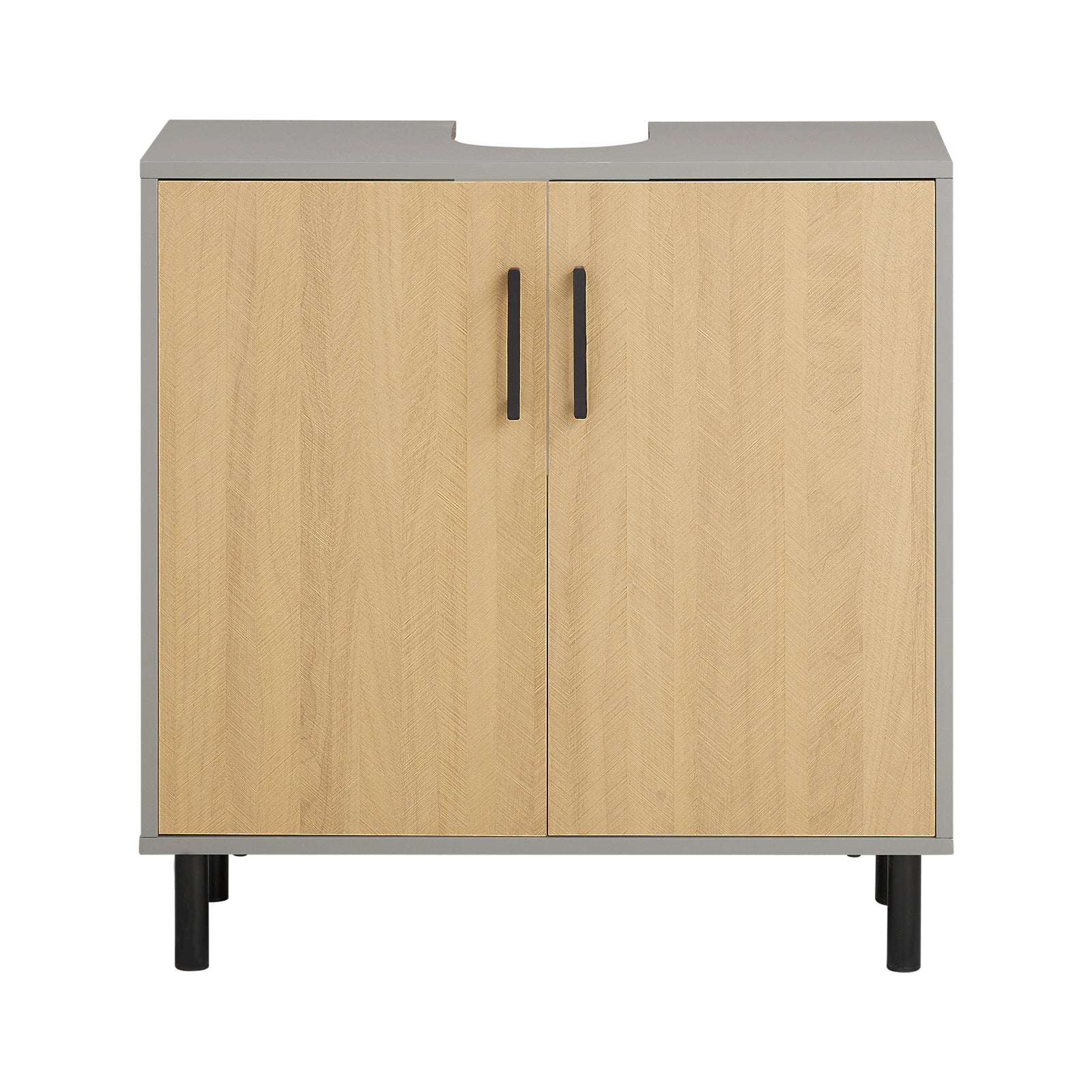 Mobile Sottolavabo Con 2 Ante Mobile Bagno Mobile Lavabo Grigio E Naturale 60x30x60.5cm BZR133-NG