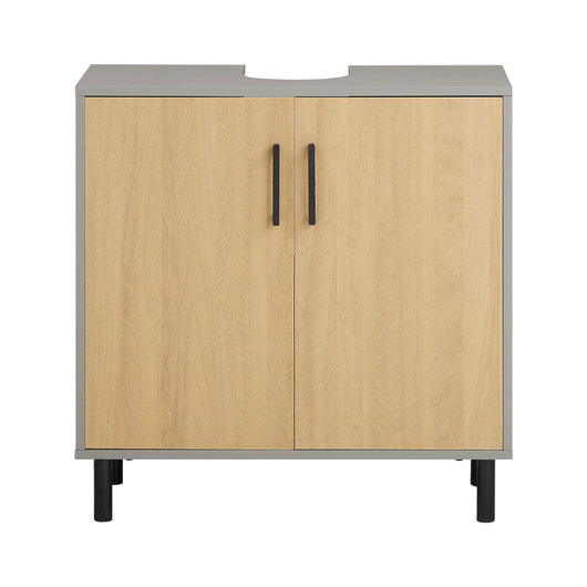 Mobile Sottolavabo Con 2 Ante Mobile Bagno Mobile Lavabo Grigio E Naturale 60x30x60.5cm BZR133-NG