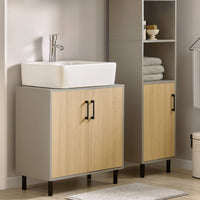 Mobile Sottolavabo Con 2 Ante Mobile Bagno Mobile Lavabo Grigio E Naturale 60x30x60.5cm BZR133-NG