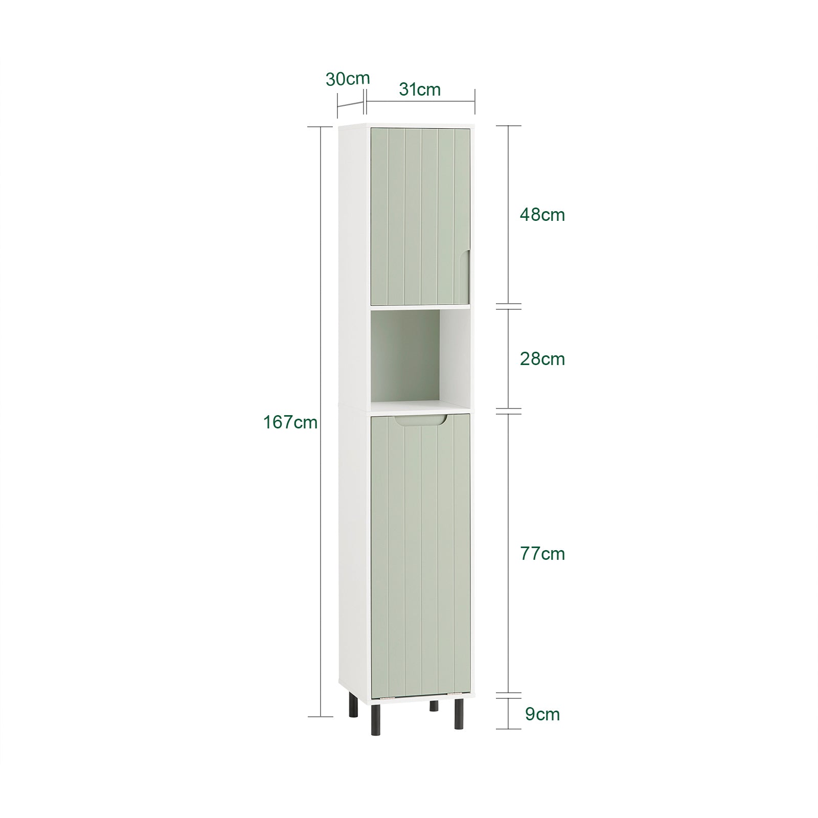 SoBuy Armadio Colonna salvaspazio Mobiletto salvaspazio Scaffale Alto Mobiletto Bagno Verde 31x30x167cm BZR137-GR