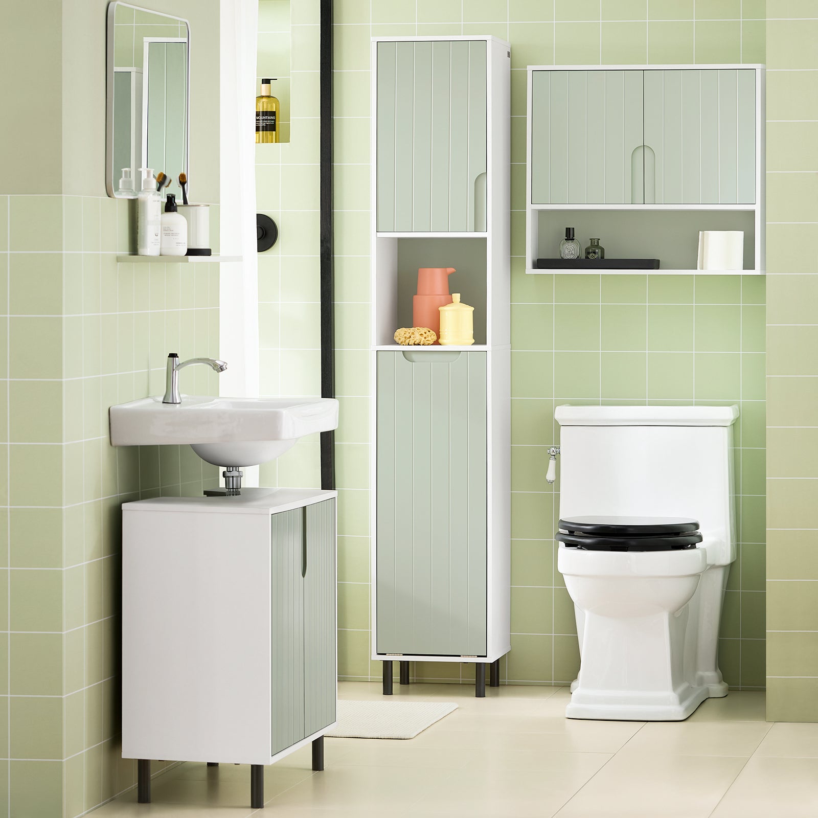 SoBuy Armadio Colonna salvaspazio Mobiletto salvaspazio Scaffale Alto Mobiletto Bagno Verde 31x30x167cm BZR137-GR