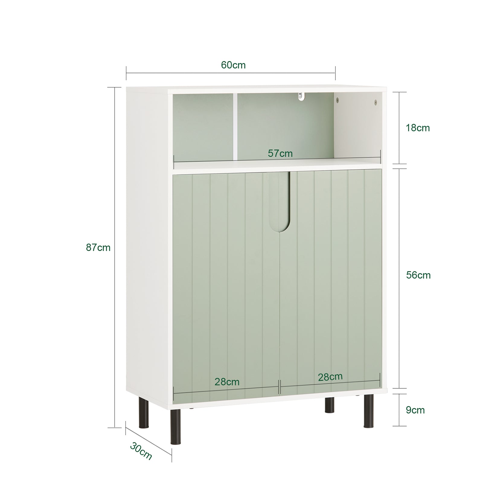 SoBuy Mobiletto bagno Mobile bagno con 3 Ripiani e 2 Ante, Armadietto portaoggetti Mobile contenitore Verde 60x30x87cm, BZR138-GR