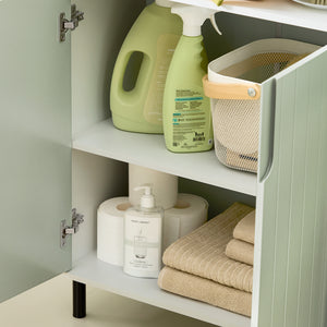 SoBuy Mobiletto bagno Mobile bagno con 3 Ripiani e 2 Ante, Armadietto portaoggetti Mobile contenitore Verde 60x30x87cm, BZR138-GR