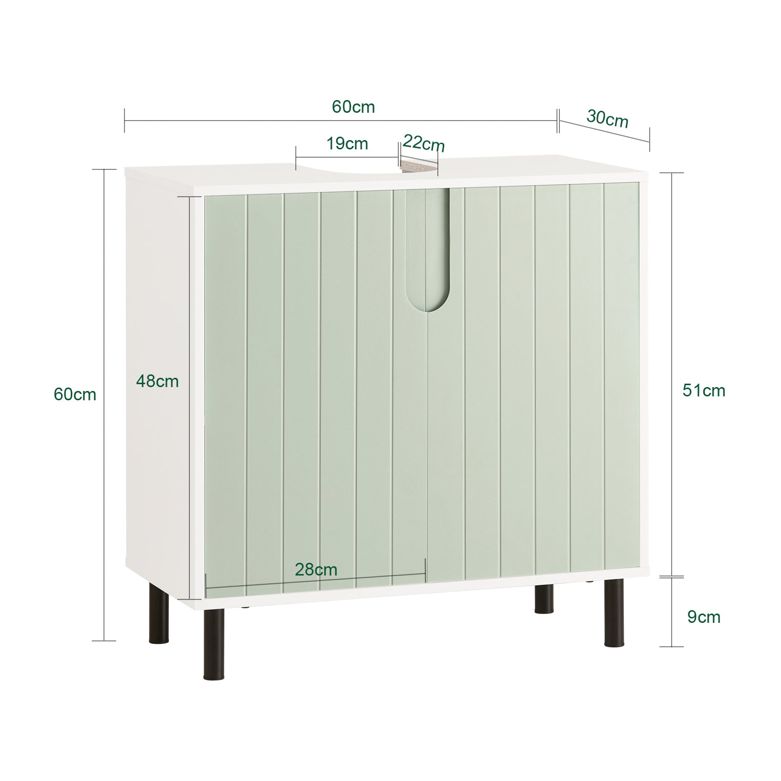 SoBuy Mobile sottolavabo Mobile bagno con Armadietto a 2 Ante e 2 Ripiani, Mobiletto Bagno Salvaspazio in Legno Verde 60x30x60cm BZR139-GR