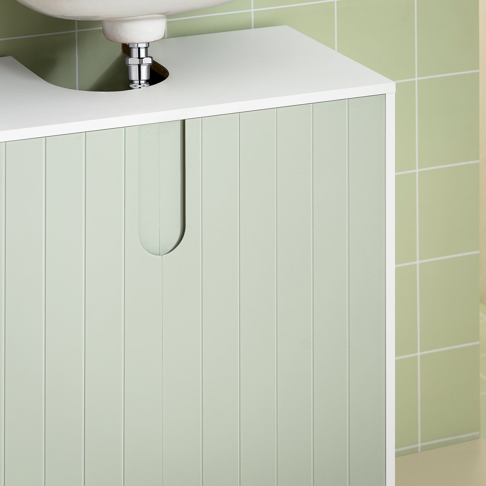 SoBuy Mobile sottolavabo Mobile bagno con Armadietto a 2 Ante e 2 Ripiani, Mobiletto Bagno Salvaspazio in Legno Verde 60x30x60cm BZR139-GR