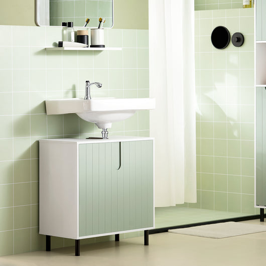 SoBuy Mobile sottolavabo Mobile bagno con Armadietto a 2 Ante e 2 Ripiani, Mobiletto Bagno Salvaspazio in Legno Verde 60x30x60cm BZR139-GR