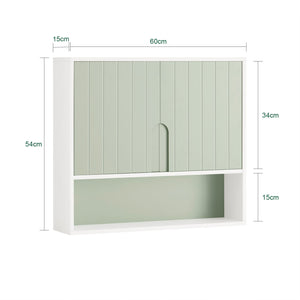 Mobiletto Bagno Da Parete Pensile Bagno Pensile Cucina Con 3 Ripiani E 2 Ante Verde 60x15x54cm BZR140-GR