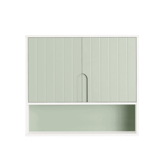 Mobiletto Bagno Da Parete Pensile Bagno Pensile Cucina Con 3 Ripiani E 2 Ante Verde 60x15x54cm BZR140-GR